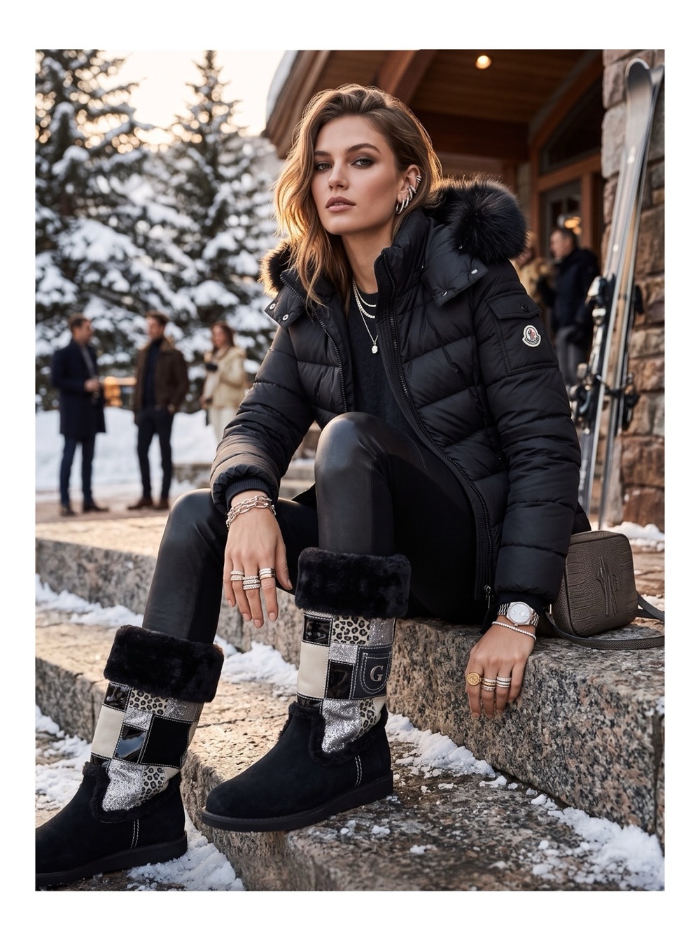 Guess 𖡛 Harmonie Mixed Media Patchwork Fur Lined Tall Winter Boot 𖡛 Black 𖡛 7M